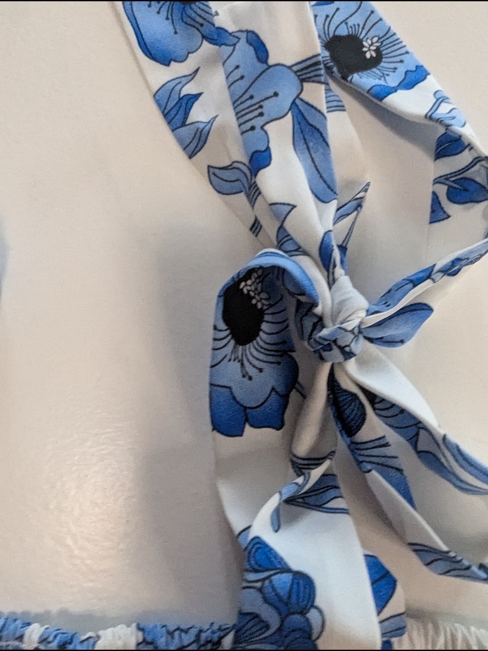 Blue White Floral Smocked Maxi Dress Tie Shoulder Strap Summer Beach Sun Dress L - Picture 7 of 11